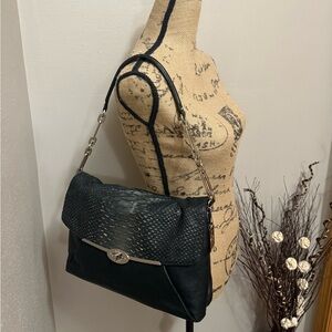 Coach Elegant Black Leather snakeskin Shoulder Bag